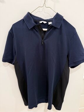 Calvin Klein Men’s Navy and Black Short-Sleeve Half-Zip Polo
